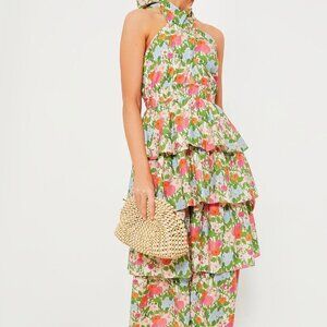 Tuckernuck Hyacinth House Begonia Floral Jenny Halter Neck Midi Dress Size L